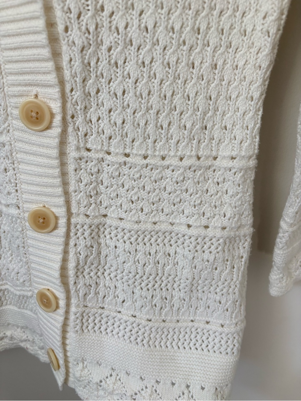 Eddie Bauer White Open Knit Button Front Cardigan Size Small 100% Cotton - Picture 7 of 14